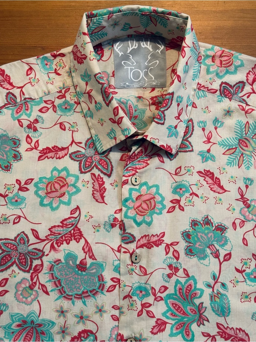 Men’s Floral Button-Down Shirt - Pink & Teal